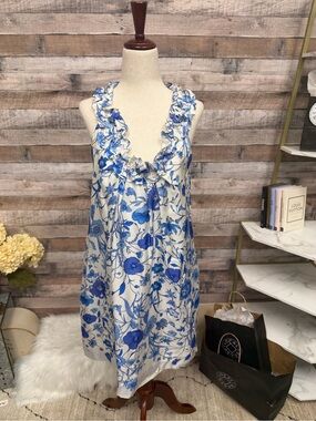 Altea Blue Floral Slip Dress with White Base
